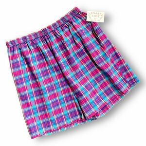 Khaki Rose Pink & Turquoise Plaid Elastic Waist Skirt